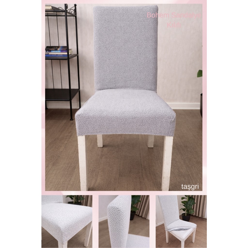 UY STYLE Bohem Lastikli Sandalye Kılıf 1 Adet - 35 x 50 cm - Taş - Gri Standart Sandalye Fiyatı