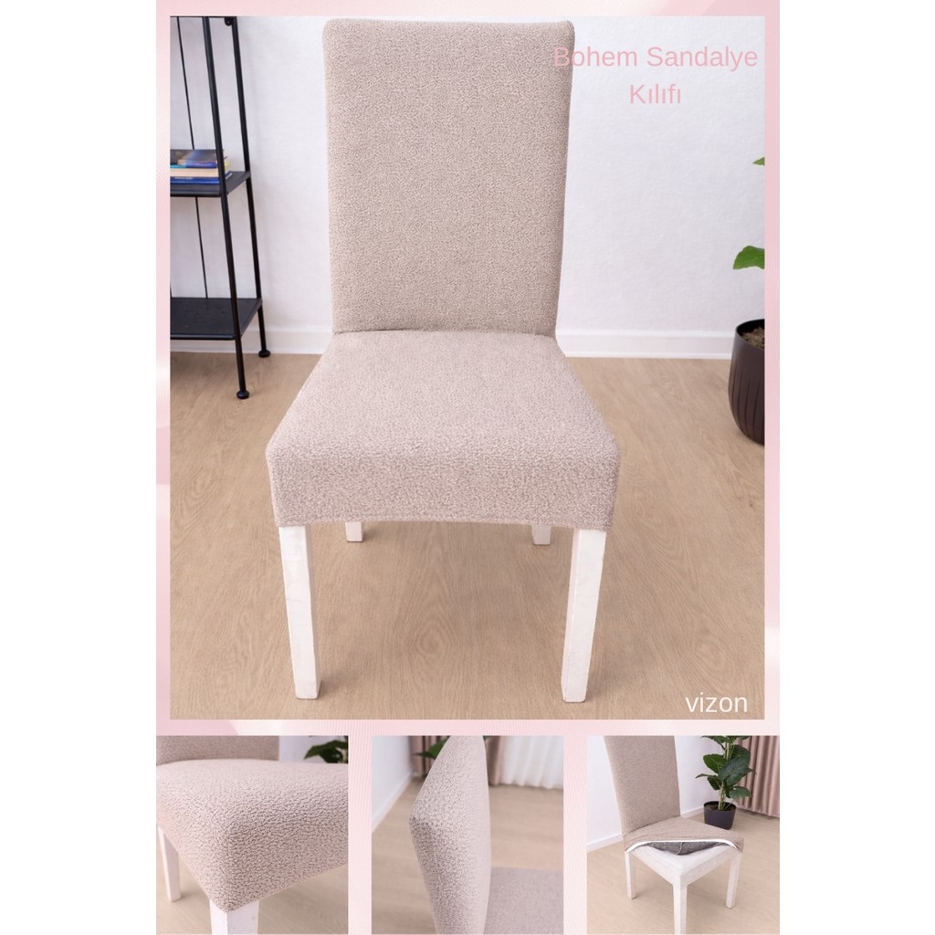 UY STYLE Bohem Lastikli Sandalye Kılıf 1 Adet - 35 x 50 cm - Vizon Standart Sandalye Fiyatı