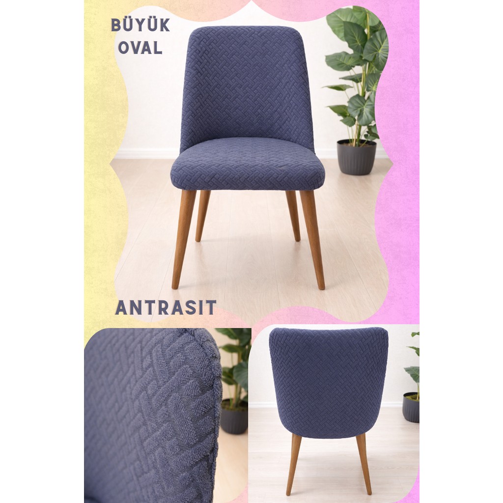 UY STYLE Büyük Boy Oval Sandalye Örtüsü,likrali ,esnekli Oval Saldalye Kılıfı Tuğla Desen 1ADET - 55 x 60 cm - Antrasit Standart Sandalye Fiyatı