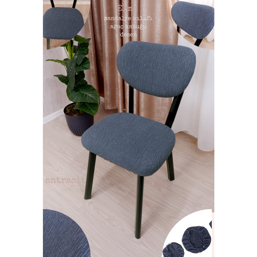 UY STYLE Jakarli Kumaş Elma Sandalye Kılıfı ,lastikli,esnekli Sandalye Örtüsü(Çubuk Desen) 1 Adet - 45 x 51 cm - Antrasit Standart Sandalye Fiyatı