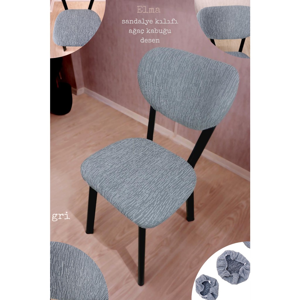 UY STYLE Jakarli Kumaş Elma Sandalye Kılıfı ,lastikli,esnekli Sandalye Örtüsü(Çubuk Desen) 1 Adet - 45 x 51 cm - Gri Standart Sandalye Fiyatı