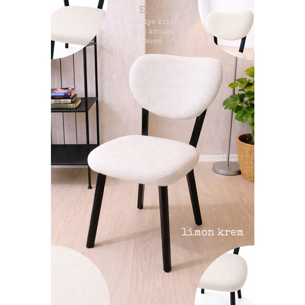 UY STYLE Jakarli Kumaş Elma Sandalye Kılıfı ,lastikli,esnekli Sandalye Örtüsü(Çubuk Desen) 1 Adet - 45 x 51 cm - Krem Standart Sandalye Fiyatı