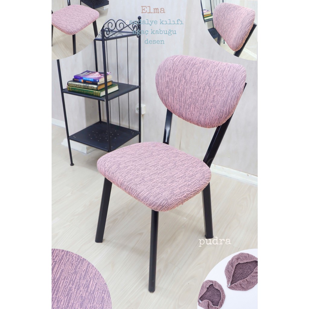 UY STYLE Jakarli Kumaş Elma Sandalye Kılıfı ,lastikli,esnekli Sandalye Örtüsü(Çubuk Desen) 1 Adet - 45 x 51 cm - Pudra Standart Sandalye Fiyatı