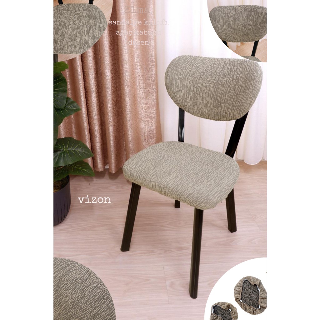 UY STYLE Jakarli Kumaş Elma Sandalye Kılıfı ,lastikli,esnekli Sandalye Örtüsü(Çubuk Desen) 1 Adet - 45 x 51 cm - Vizon Standart Sandalye Fiyatı