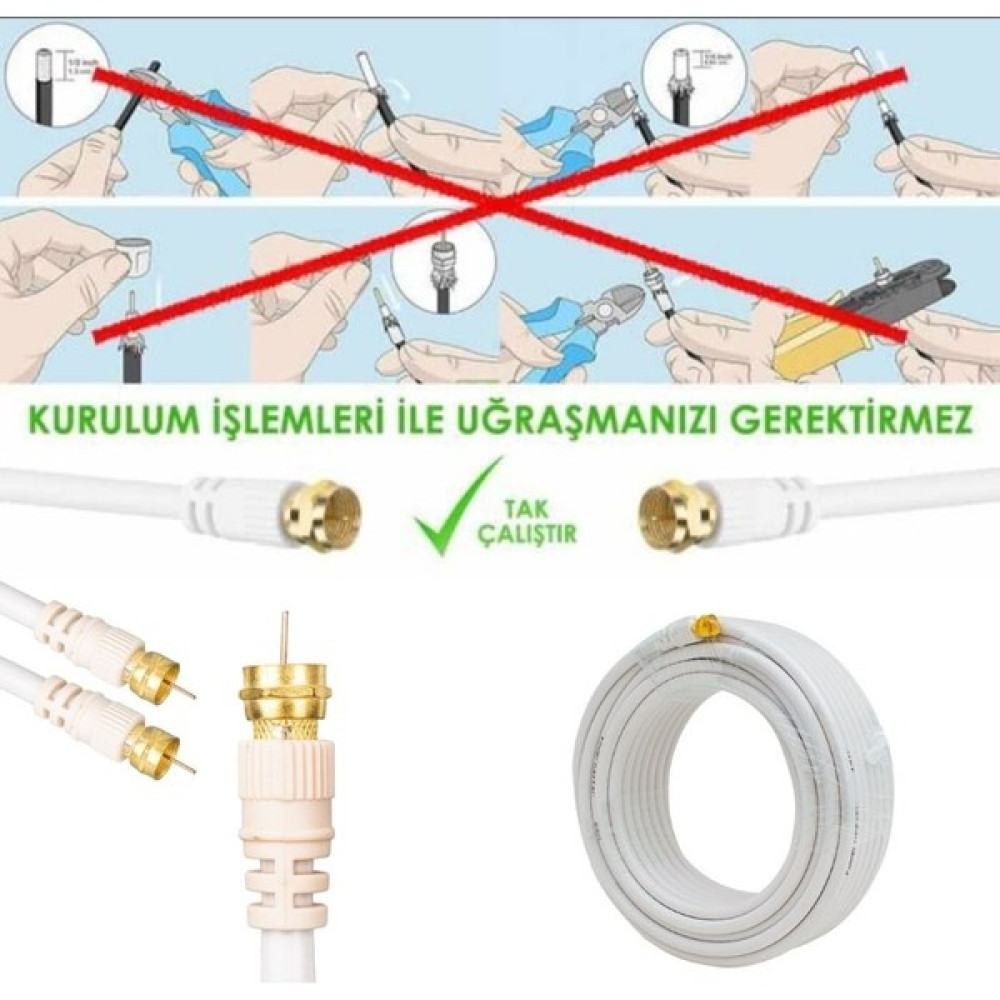Uydupark-Mag 15 Metre Hazır-Tak-Kullan F Konnektörlü Uydu Anten Kablosu Oto Boyaları Fiyatı