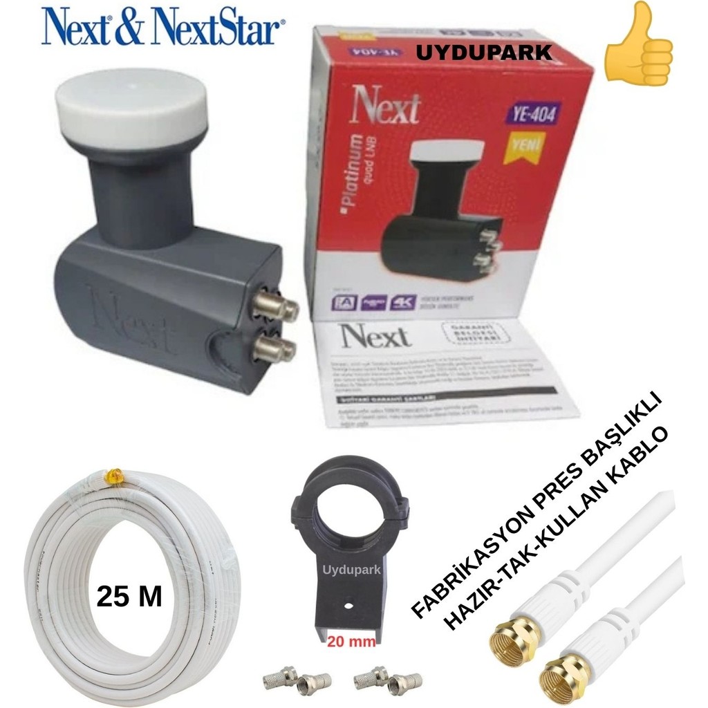 Uydupark Next Dörtlü Lnb+Mag 25 M Hazır-Tak-Kullan Uydu Çanak Anten Kablosu+Lnb Kelepçesi Diğer Fiyatı