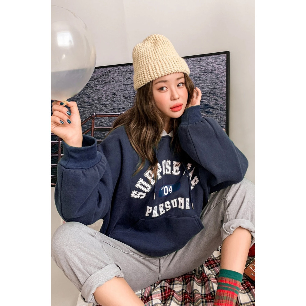 uyguntarz Kadın Lacivert Suppose Baskılı Oversize Sweatshirt L Beden Bayan Sweatshirt Fiyatı
