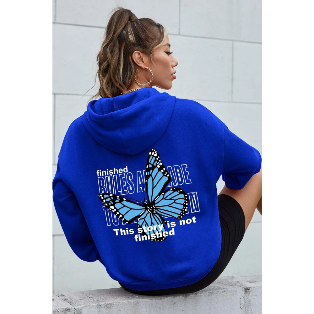 uyguntarz Unisex Blues Butterfly Baskılı Oversize Sweatshirt XXL Beden Bayan Sweatshirt Fiyatı