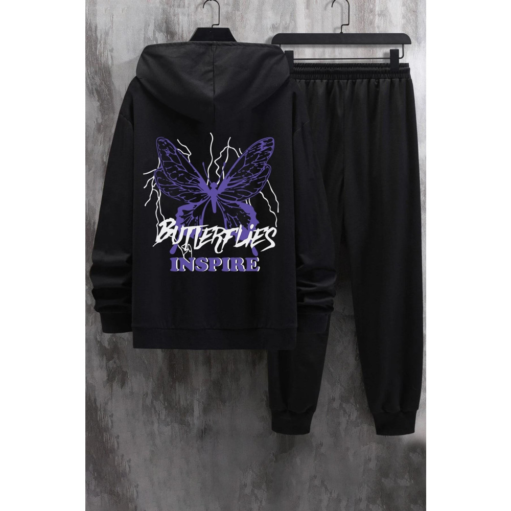 uyguntarz Unisex Butterfly & Letter Graphic Baskılı Eşofman Takımı XXL Beden Kadın Eşofman Fiyatı