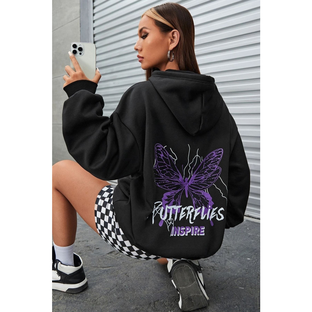 uyguntarz Unisex Butterfly Letter Graphic Baskılı Sweatshirt L Beden Bayan Sweatshirt Fiyatı