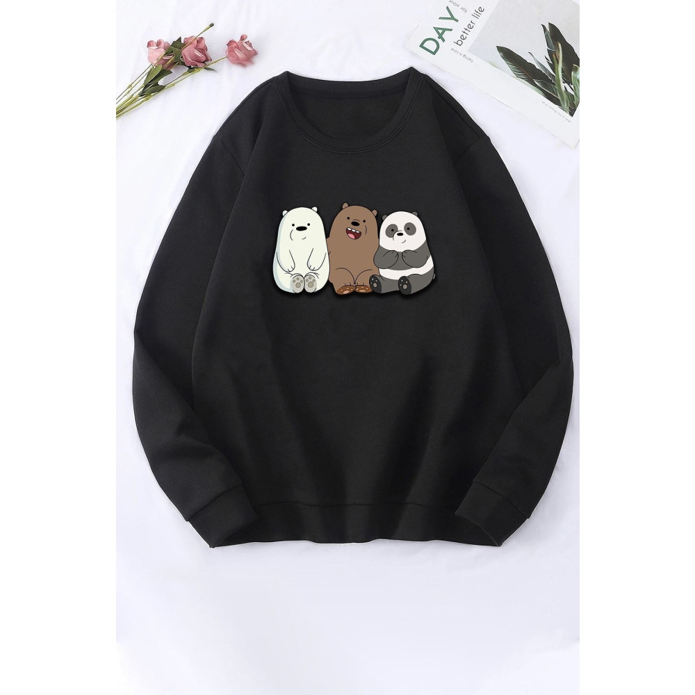 uyguntarz Unisex Kafadar Ayılar Baskılı Bisiklet Yaka Sweatshirt XXL Beden Bayan Sweatshirt Fiyatı