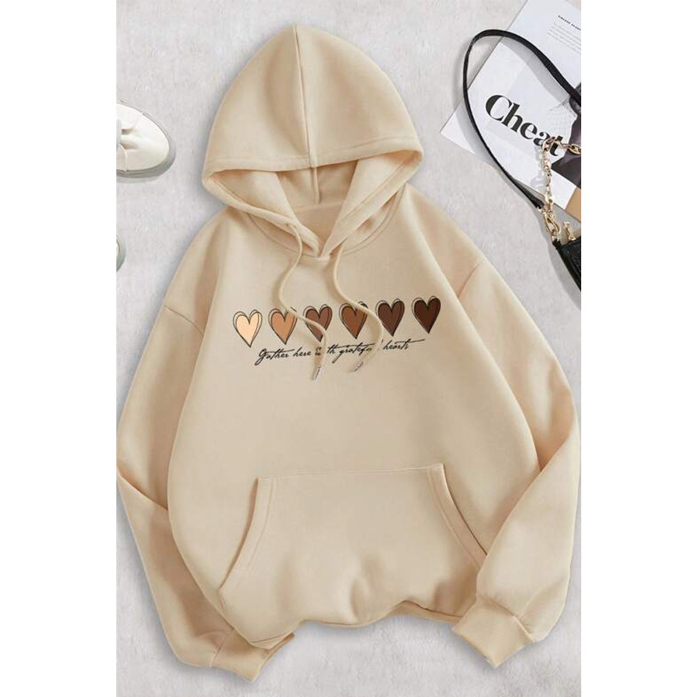 uyguntarz Unisex Kalp Baskılı Oversize Sweatshirt XXL Beden Bayan Sweatshirt Fiyatı