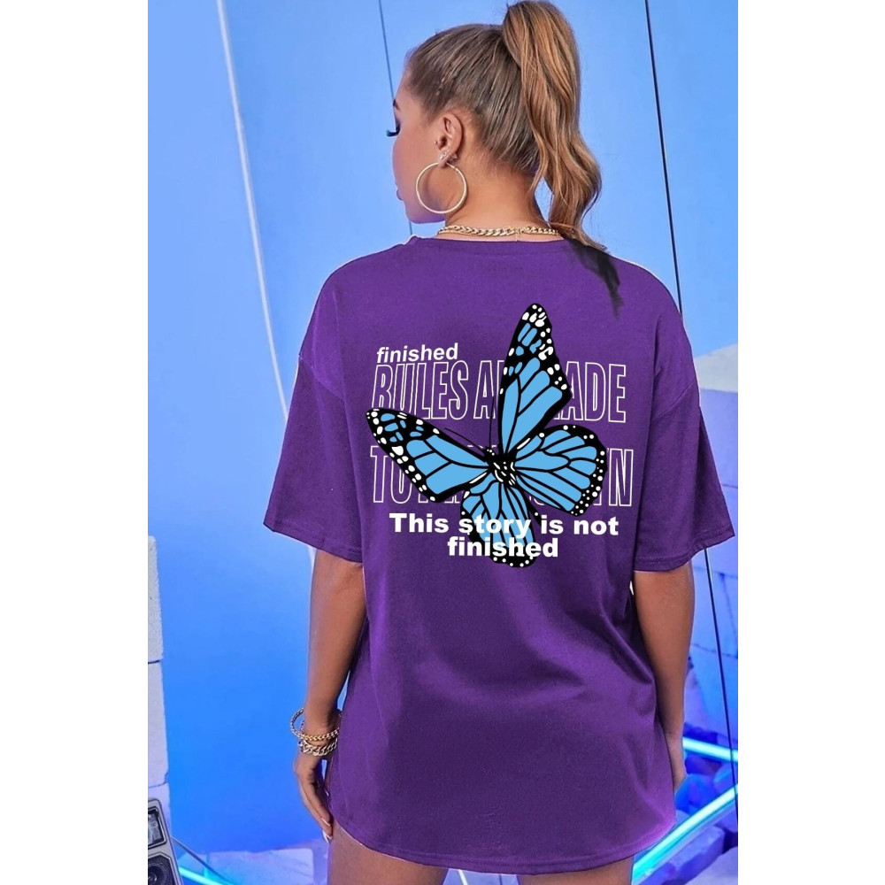 uyguntarz Unisex Mor Sırt Kelebek Baskılı T-shirt XL Beden Bayan T-shirt Fiyatı