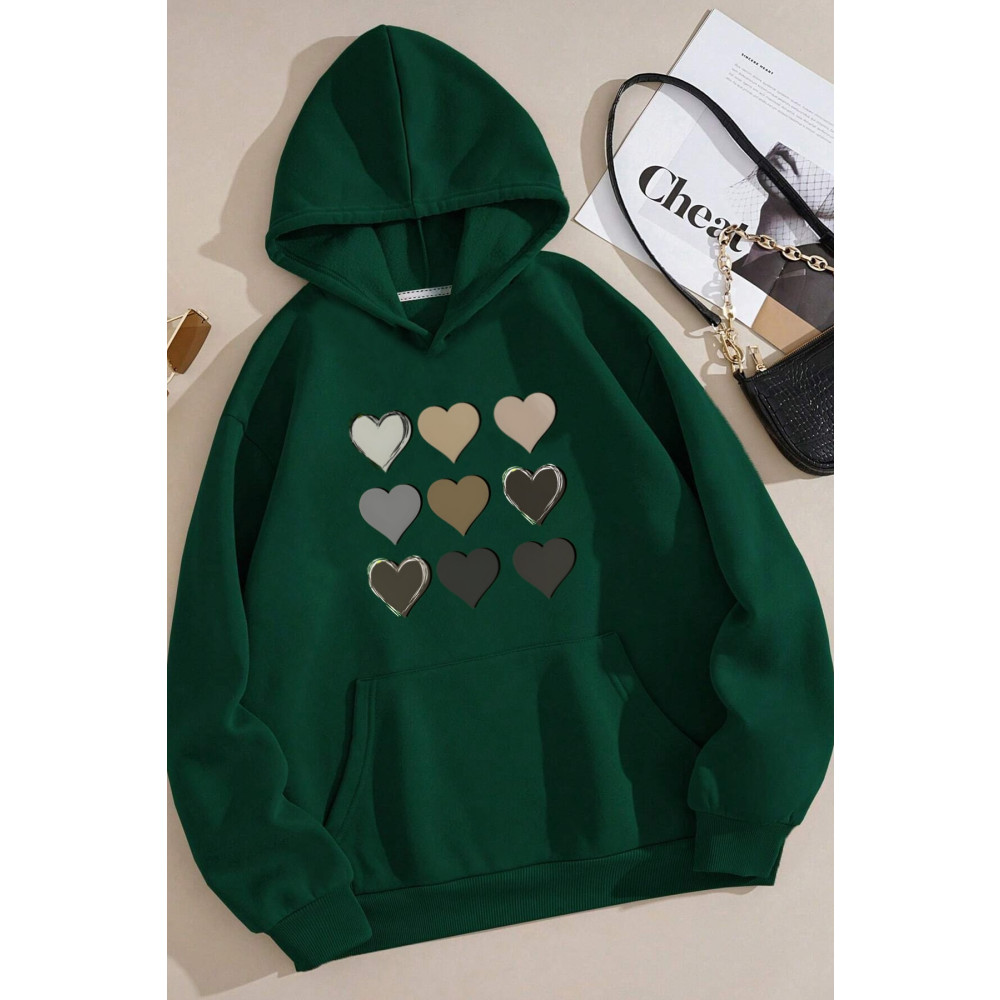 uyguntarz Unisex Oversize Kalp Baskılı Sweatshirt L Beden Bayan Sweatshirt Fiyatı