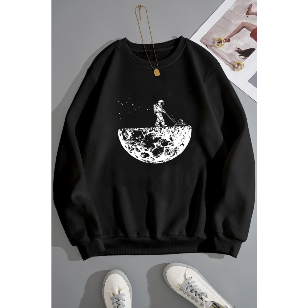 uyguntarz Unisex Uzay Temalı Bisiklet Yaka Sweatshirt L Beden Bayan Sweatshirt Fiyatı
