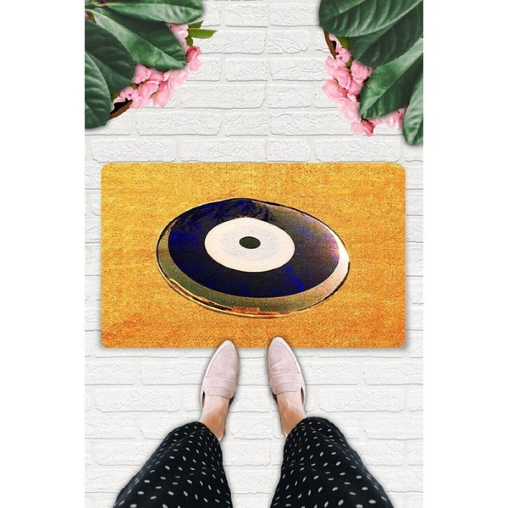 Uygur Home Büyük Nazar Boncuğu Temalı Coco Görünümlü Dekoratif Dış Kapı Önü ve Iç Mekan Paspası - 45 x 70 cm - Sarı - Siyah Paspas Fiyatı