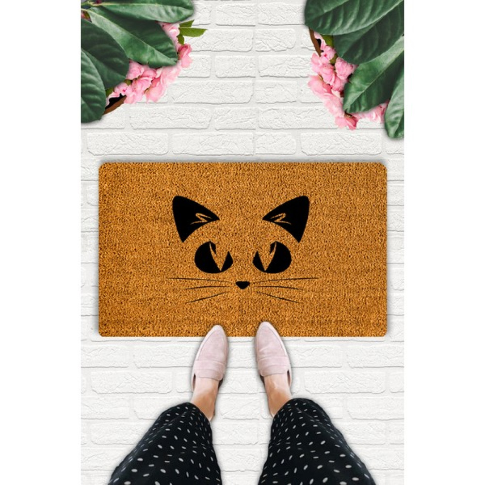 Uygur Home Cat Face Temalı Kapı Önü ve Iç Mekan Paspası (40 x 60) - 40 x 60 cm - Kahverengi Paspas Fiyatı