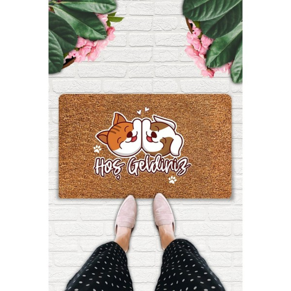 Uygur Home Couple Dog Temalı Coco Görünümlü Dekoratif Dış Kapı Önü ve İç Mekan Paspası - 45 x 70 cm - Gold Paspas Fiyatı