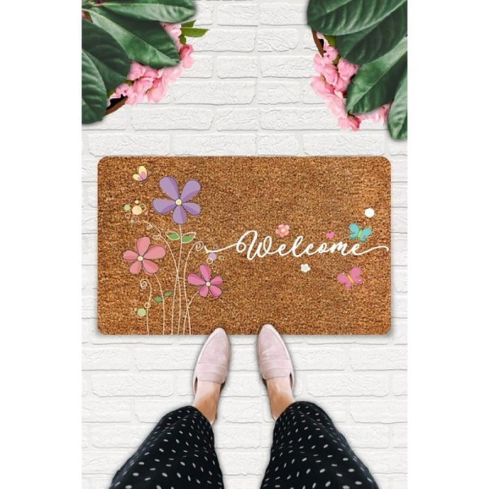 Uygur Home Daisy Welcome Temalı Coco Görünümlü Dekoratif Dış Kapı Önü ve Iç Mekan Paspası - 45 x 70 cm - Mor Paspas Fiyatı