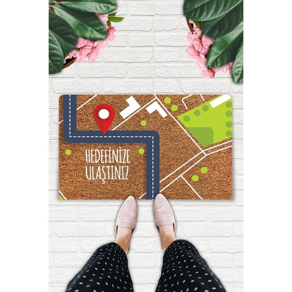 Uygur Home Hedefinize Ulaştınız Temalı Coco Görünümlü Dekoratif Dış Kapı Önü ve Iç Mekan Paspası - 45 x 70 cm - Kırmızı - Siyah Paspas Fiyatı
