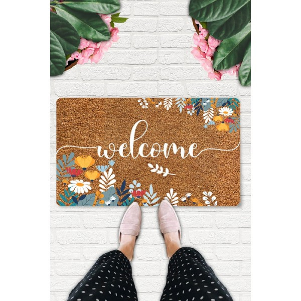 Uygur Home Kır Çiçekleri Temalı Coco Görünümlü Dekoratif Dış Kapı Önü ve Iç Mekan Paspası - 45 x 70 cm - Beyaz Paspas Fiyatı