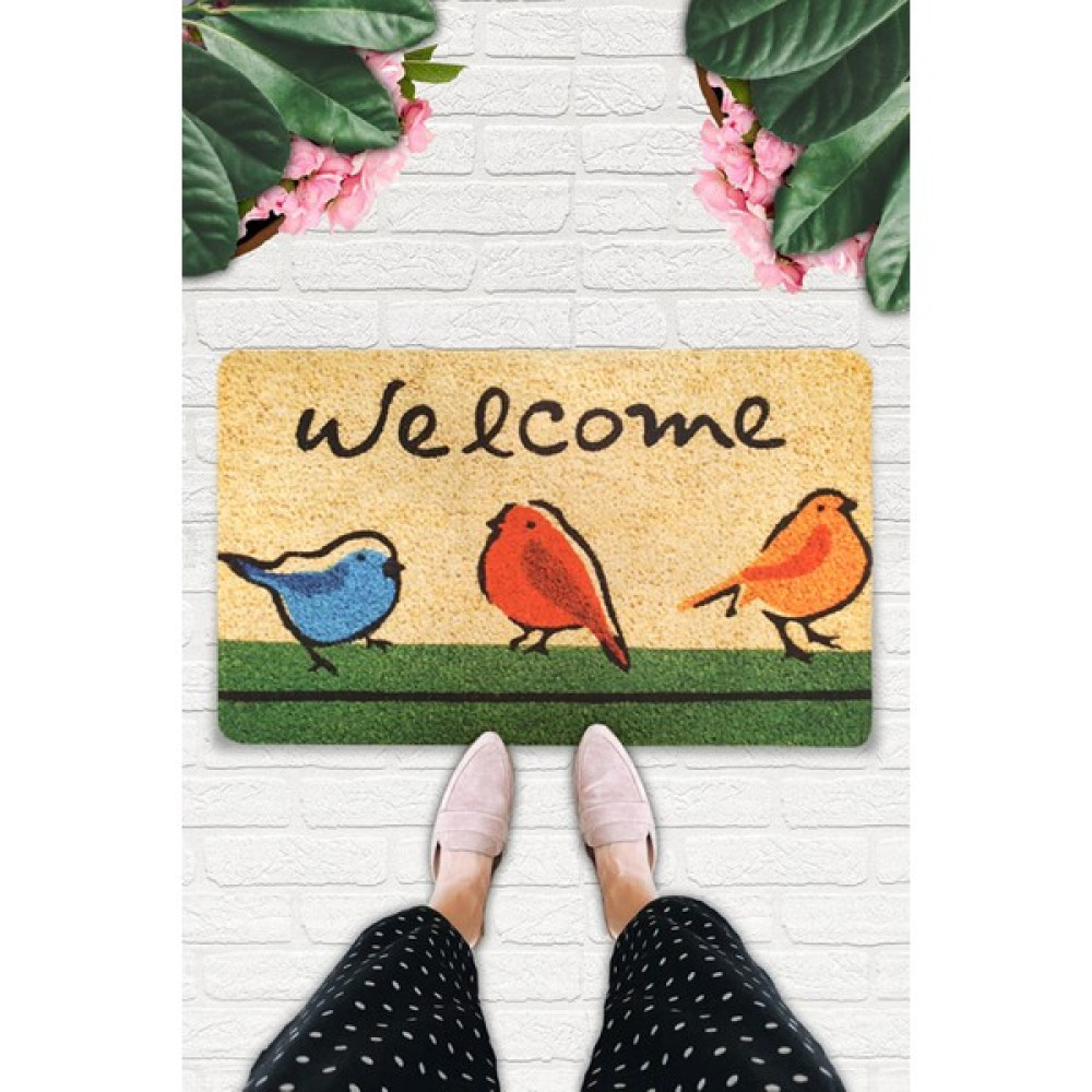 Uygur Home Kuşlar Temalı Dekoratif Dış Kapı Önü ve İç Mekan Paspası - 45 x 70 cm - Kahve - Krem Paspas Fiyatı