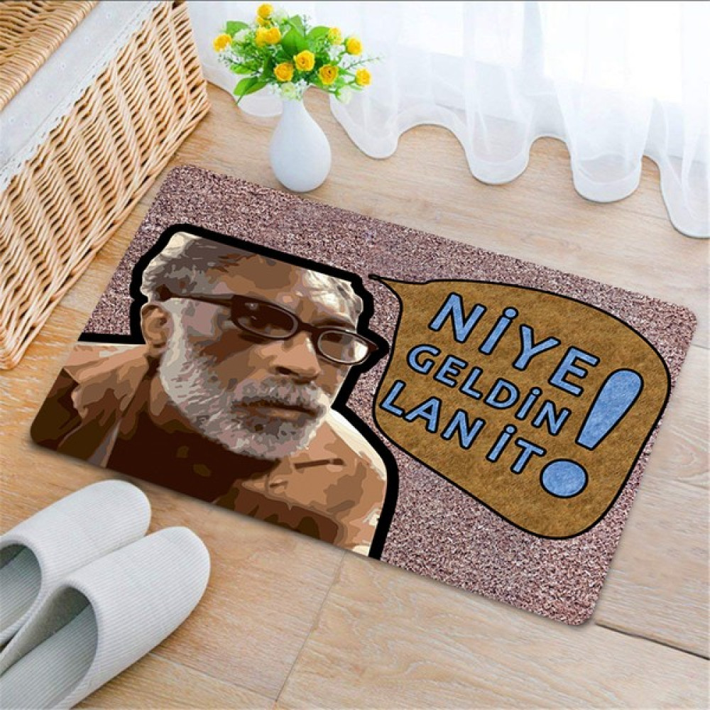 Uygur Home Niye Geldin Lan It (Abuzer Kömürcü) Temalı Dekoratif Çok Amaçlı Paspas - 45 x 70 cm - Bej Paspas Fiyatı