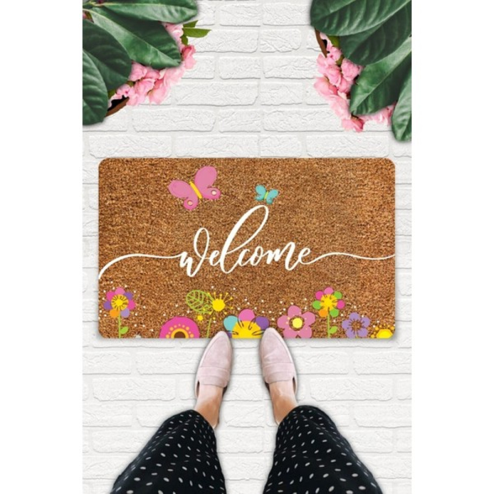 Uygur Home Rengarenk Welcome Temalı Coco Görünümlü Dekoratif Dış Kapı Önü ve Iç Mekan Paspası - 45 x 70 cm - Koyu Kahverengi Paspas Fiyatı