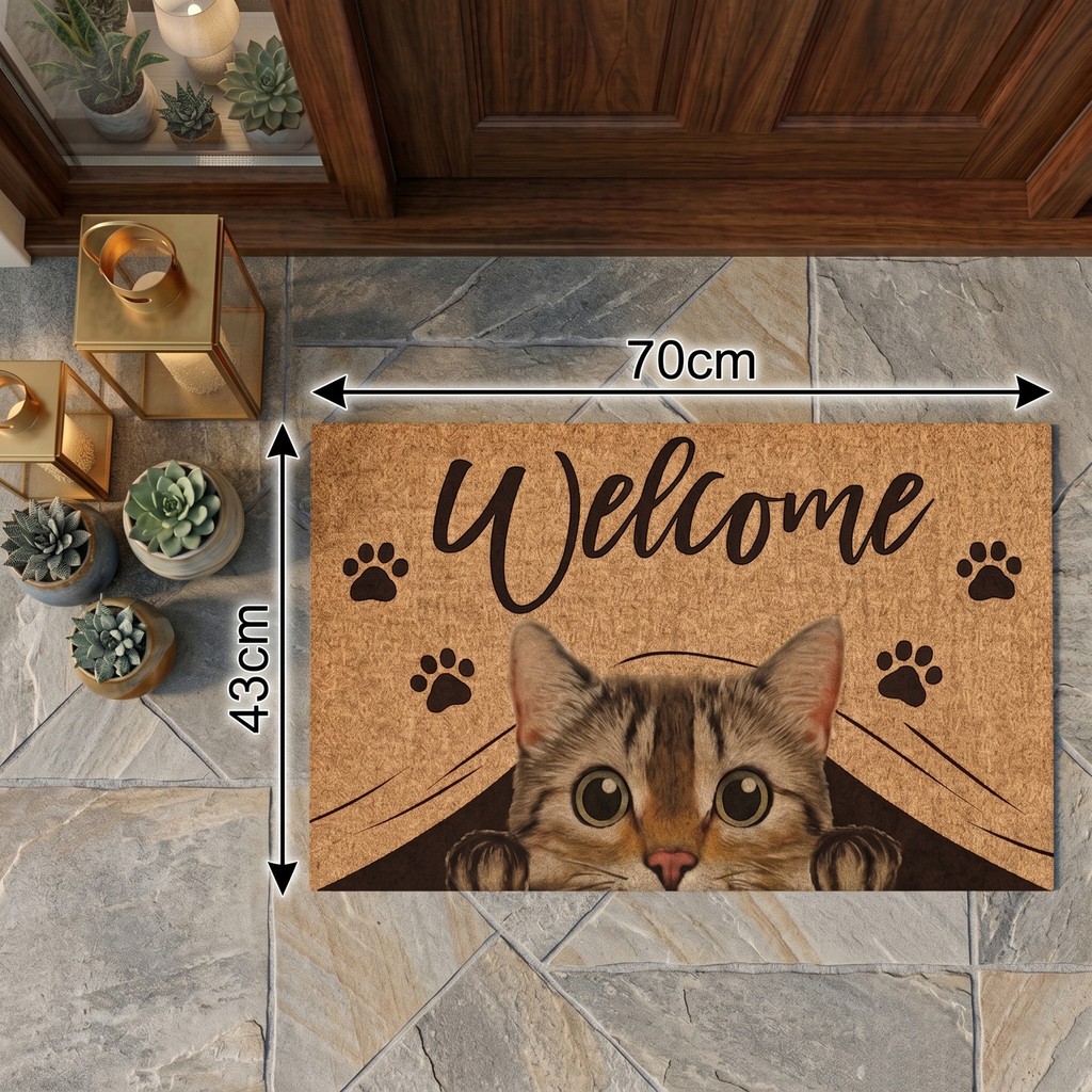 Uygur Home Sevimli Tekir Kedi Figürlü Dekoratif Hoş Geldin Paspası - Premium Dijital Baskı - Gri - Siyah - 45 x 70 cm Evcil Hayvan Ürünleri Fiyatı