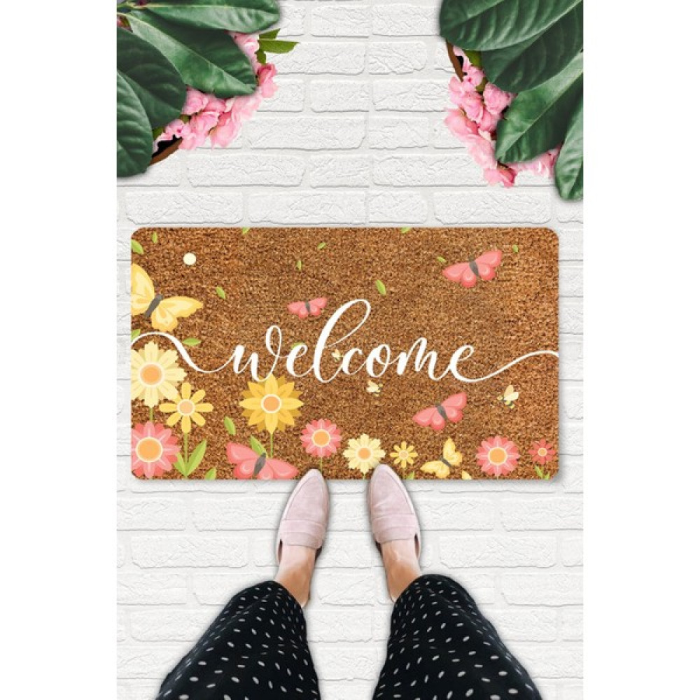 Uygur Home Sun Flowers Temalı Coco Görünümlü Dekoratif Dış Kapı Önü ve Iç Mekan Paspası - 45 x 70 cm - Sarı Paspas Fiyatı