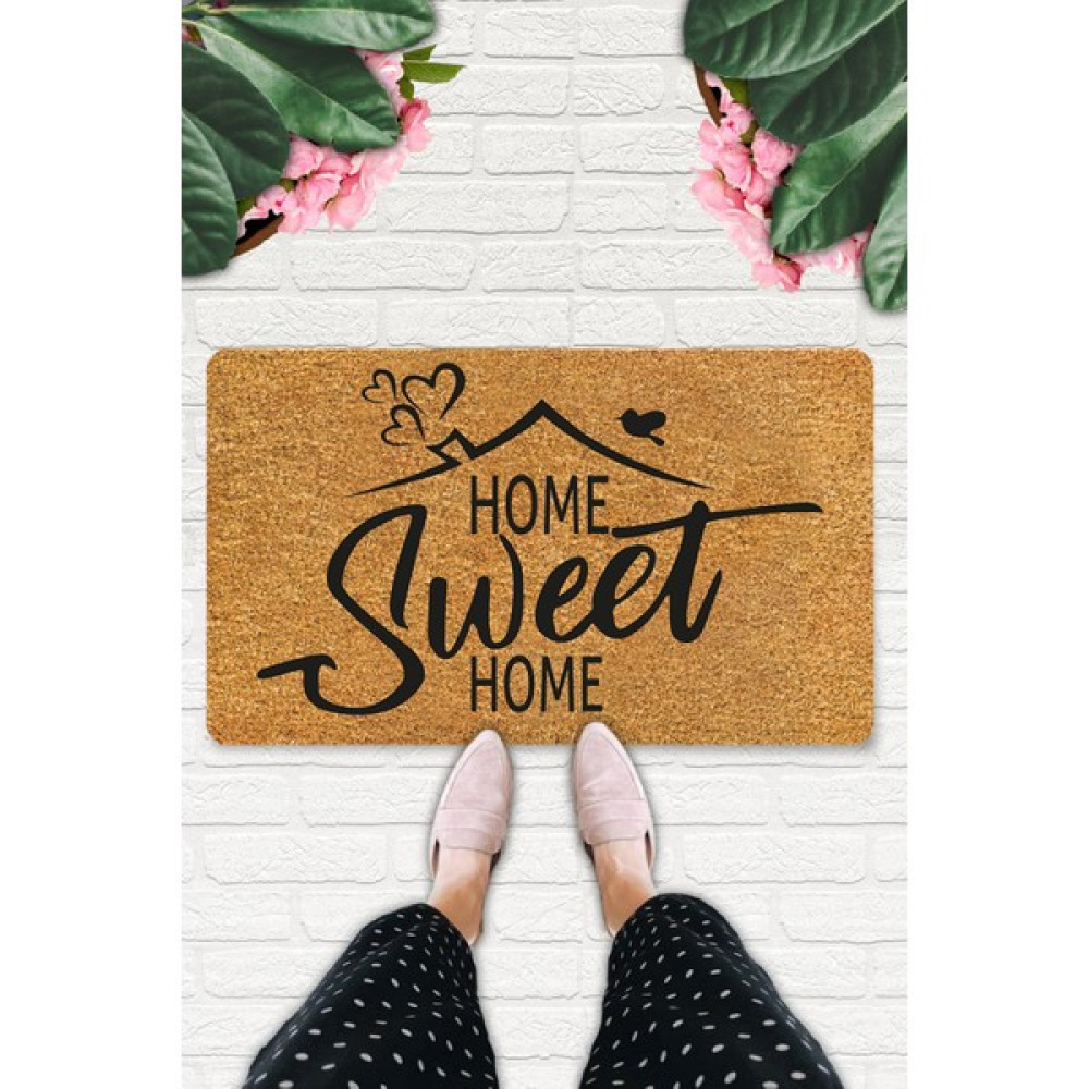 Uygur Home Sweet Home Tasarım Coco Görünümlü Dekoratif Dış Kapı Önü ve Iç Mekan Paspası - 45 x 75 cm - Açık Kahve Paspas Fiyatı