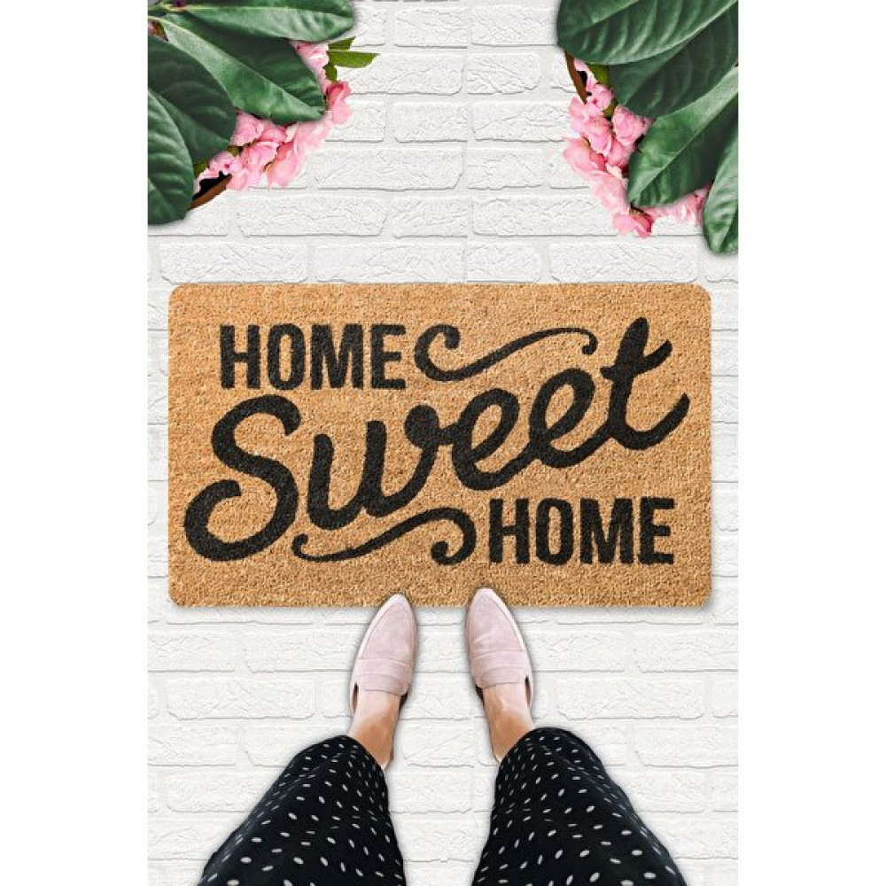 Uygur Home Sweet Home Temalı Coco Görünümlü Dekoratif Dış Kapı Önü ve Iç Mekan Paspası - 45 x 70 cm - Siyah - Gold Paspas Fiyatı