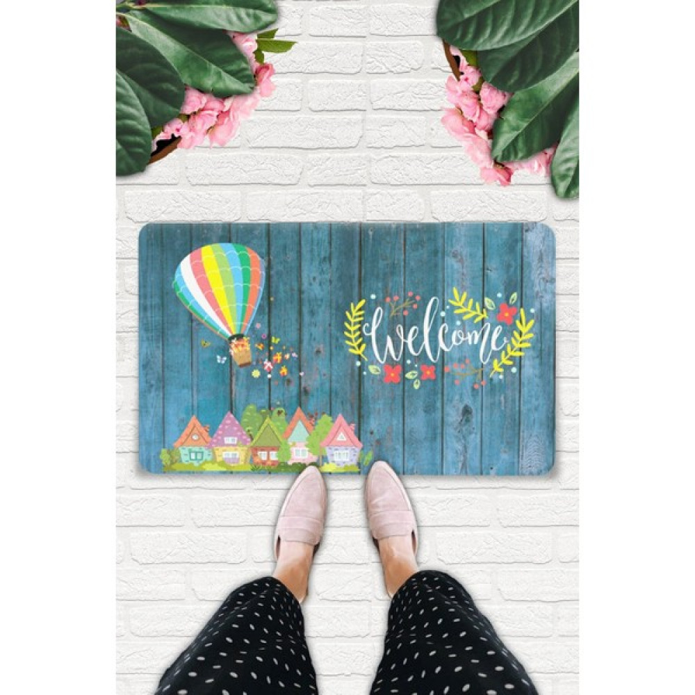 Uygur Home Welcome Temalı Özel Tasarım Dekoratif Dış Kapı Önü ve İç Mekan Paspası - 45 x 70 cm - Mavi - Gri Paspas Fiyatı