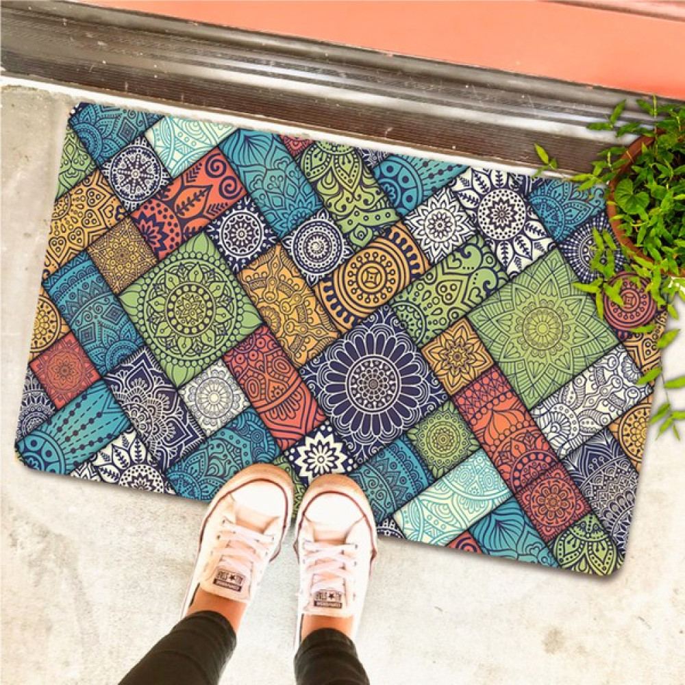 Uygur Home Welcome Temalı Renkli Dış Kapı Önü ve Iç Mekan Paspası - 45 x 70 cm - Pembe - Turuncu Paspas Fiyatı