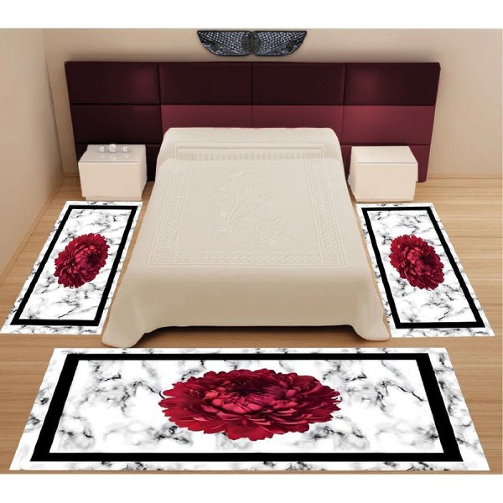 Uyke Dijital Baskılı 3 'lü Modern Yatak Odası Halısı Yolluk Takımı ( 2 Adet 80 x 150 cm ) (1 Adet 80 x 300 cm ) - Bordo - 80 x 300 cm Yolluk Fiyatı