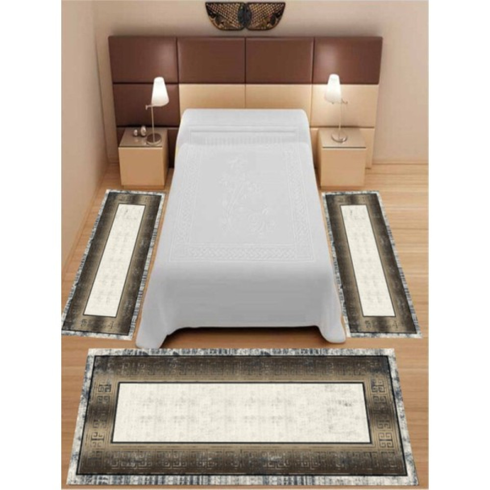 Uyke Dijital Baskılı 3 'lü Yatak Odası Halısı Yolluk Takımı ( 2 Adet 80 x 150 cm ) (1 Adet 80 x 300 cm ) - Bej - ​80 x 300 cm Yolluk Fiyatı