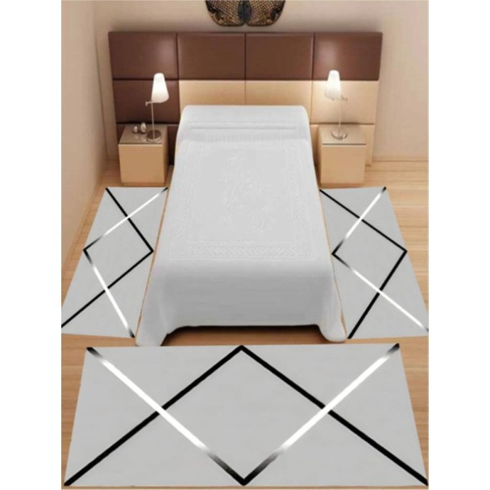 Uyke Dijital Baskılı 3 'lü Yatak Odası Halısı Yolluk Takımı ( 2 Adet 80 x 150 cm ) (1 Adet 80 x 300 cm ) - Gri - 80 x 300 cm Yolluk Fiyatı