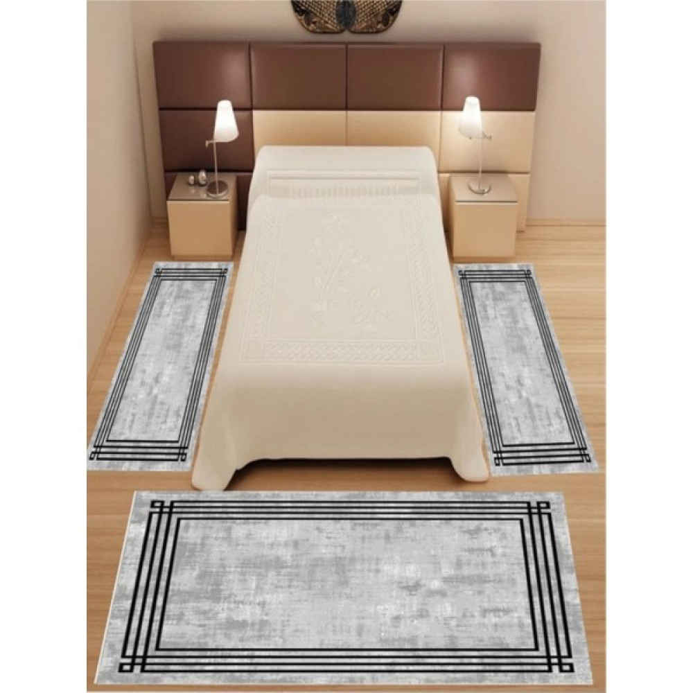 Uyke Dijital Baskılı 3 'lü Yatak Odası Halısı Yolluk Takımı ( 2 Adet 80 x 150 cm ) (1 Adet 80 x 300 cm ) - Gri - ​80 x 300 cm Yolluk Fiyatı