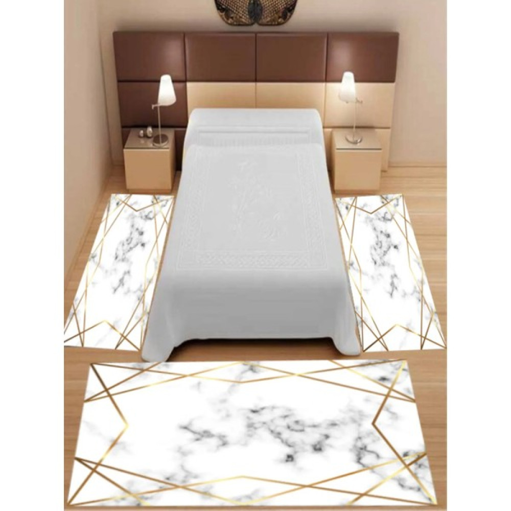 Uyke Dijital Baskılı Gold 3 'lü Yatak Odası Halısı Yolluk Takımı ( 2 Adet 80X150 Cm) (1 Adet 80X300 Cm) - 80 x 300 cm - Beyaz Yolluk Fiyatı