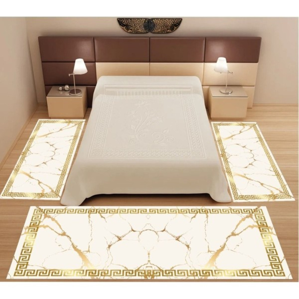 Uyke Dijital Baskılı Modern 3 'lü Yatak Odası Halısı Yolluk Takımı ( 2 Adet 80 x 150 cm ) (1 Adet 80 x 300 cm ) - Gold - 80 x 300 cm Yolluk Fiyatı