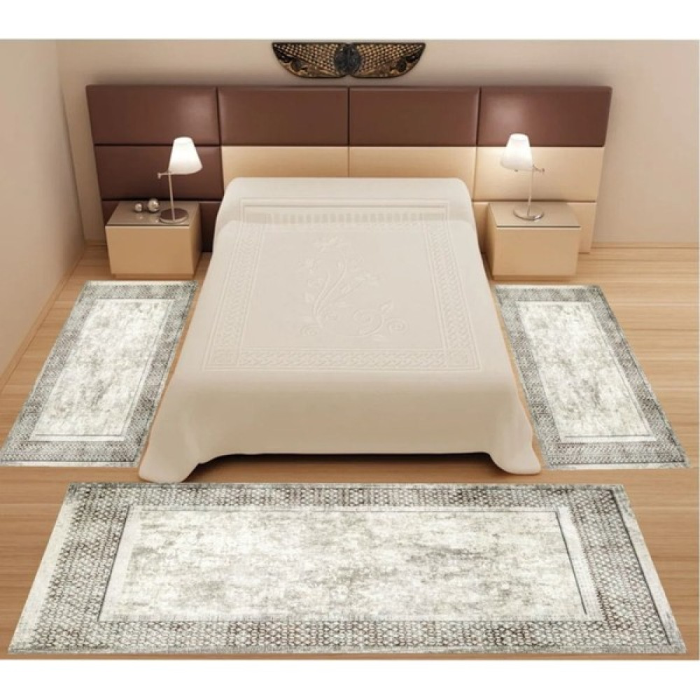 Uyke Dijital Baskılı Modern 3 'lü Yatak Odası Halısı Yolluk Takımı ( 2 Adet 80 x 150 cm ) (1 Adet 80 x 300 cm ) - Gri - 80 x 300 cm Yolluk Fiyatı