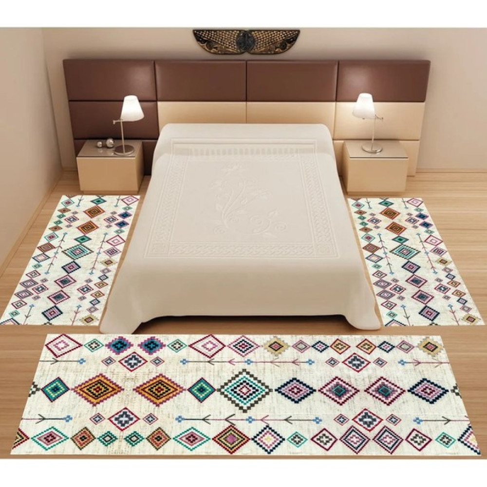 Uyke Dijital Baskılı Modern 3 'lü Yatak Odası Halısı Yolluk Takımı ( 2 Adet 80 x 150 cm ) (1 Adet 80 x 300 cm ) - Renkli - ​80 x 300 cm Yolluk Fiyatı