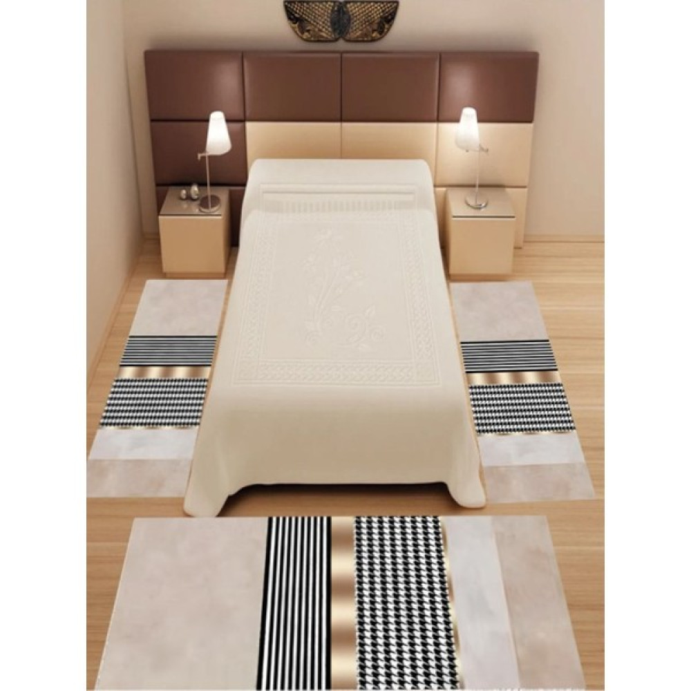 Uyke Dijital Baskılı Modern 3'lü Yatak Odası Halısı Yolluk Takımı ( 2 Adet 80 x 150 cm ) (1 Adet 80 x 300 cm ) - Gold - 80 x 300 cm Yolluk Fiyatı