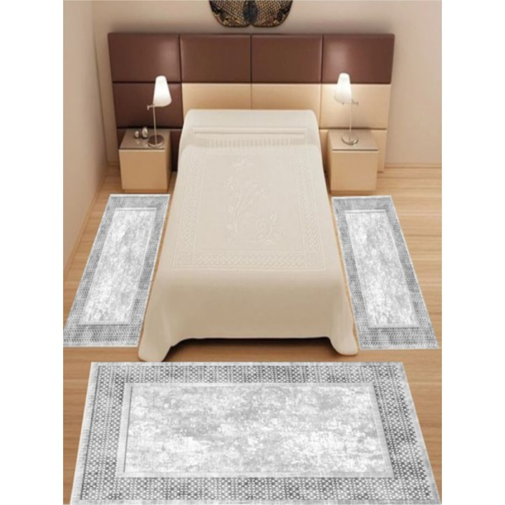 Uyke Dijital Baskılı Modern 3'lü Yatak Odası Halısı Yolluk Takımı ( 2 Adet 80 x 150 cm ) (1 Adet 80 x 300 cm ) - Gri - 80 x 300 cm Yolluk Fiyatı