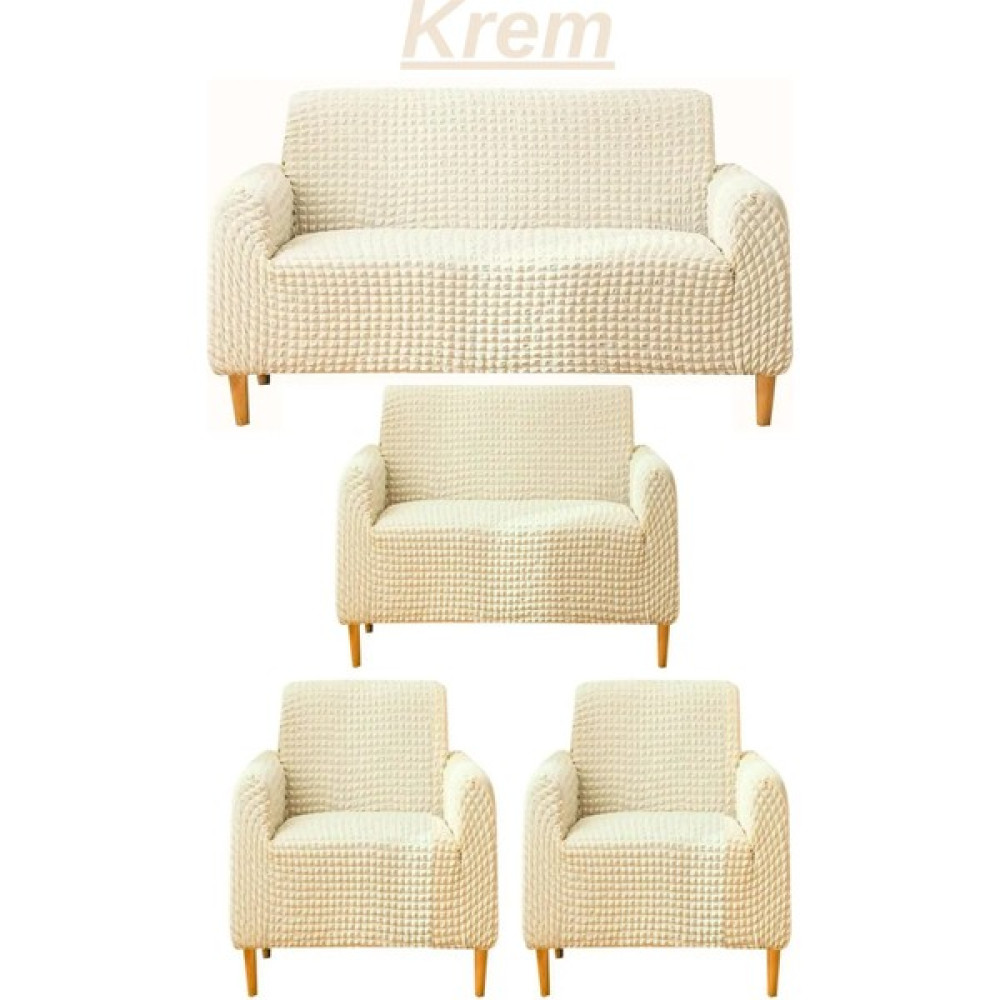 Uytm 3+2+1+1 Bürümcük Eteksiz, Lastikli, Esnek, Yıkanabilir Koltuk, Kanepe, Çekyat Takımı Örtüsü/kılıfı - 180 x 230 cm - Krem Koltuk & Kanepe Örtüsü Fiyatı