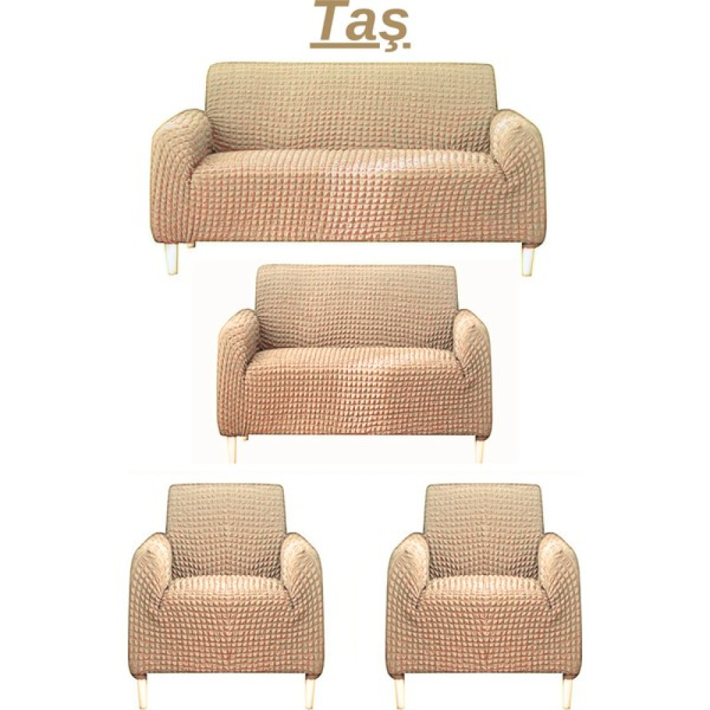 Uytm 3+2+1+1 Bürümcük Eteksiz, Lastikli, Esnek, Yıkanabilir Koltuk, Kanepe, Çekyat Takımı Örtüsü/kılıfı - 180 x 230 cm - Taş Rengi Koltuk & Kanepe Örtüsü Fiyatı