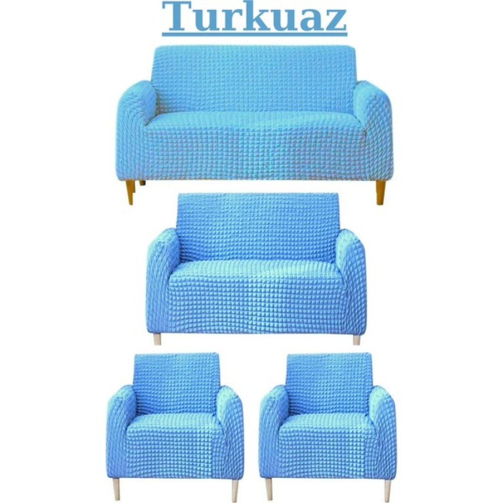 Uytm 3+2+1+1 Bürümcük Eteksiz, Lastikli, Esnek, Yıkanabilir Koltuk, Kanepe, Çekyat Takımı Örtüsü/kılıfı - 180 x 230 cm - Turkuaz Koltuk & Kanepe Örtüsü Fiyatı