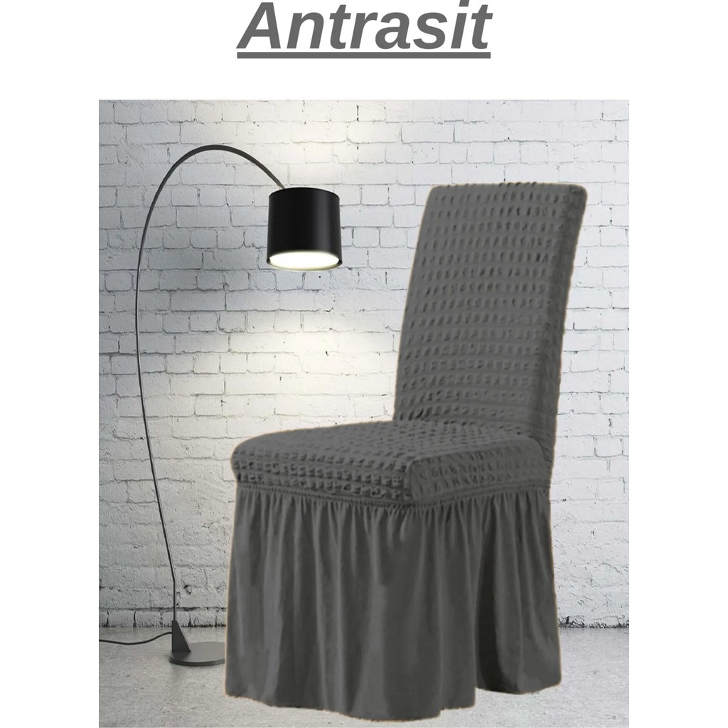 UYTM Bürümcük Etekli Sandalye Kılıfı Likralı Lastikli Yıkanabilir Sandalye Örtüsü ( 1 ADET ) ANTRASİT - 45 x 55 cm - Antrasit Standart Sandalye Fiyatı