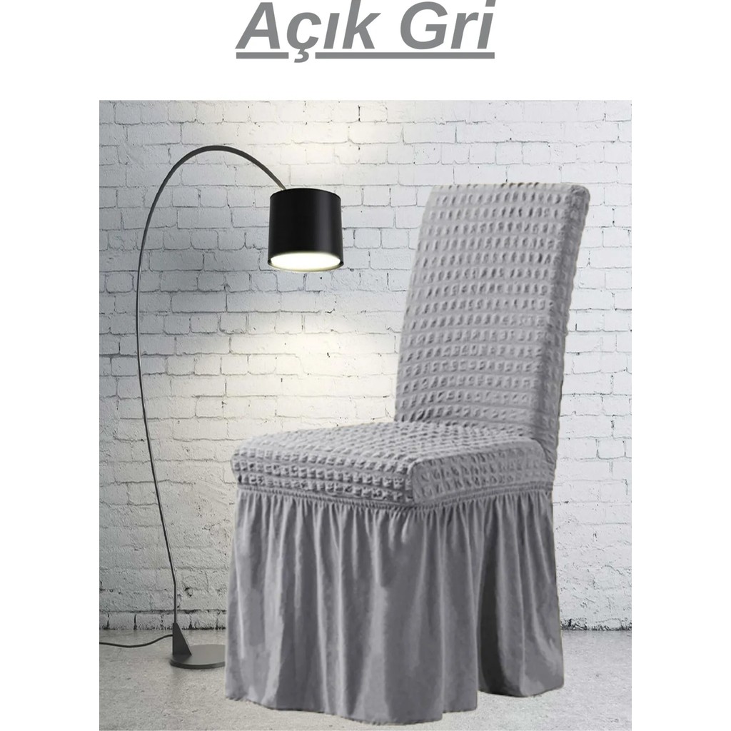 UYTM Bürümcük Etekli Sandalye Kılıfı Likralı Lastikli Yıkanabilir Sandalye Örtüsü ( 1 ADET ) GRİ - 45 x 55 cm - Gri Standart Sandalye Fiyatı