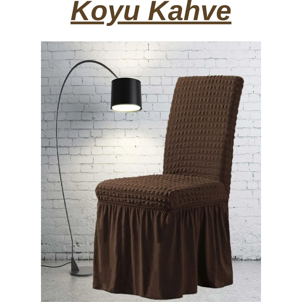 UYTM Bürümcük Etekli Sandalye Kılıfı Likralı Lastikli Yıkanabilir Sandalye Örtüsü ( 1 ADET ) K . KAHVE - 45 x 55 cm - Koyu Kahverengi Standart Sandalye Fiyatı